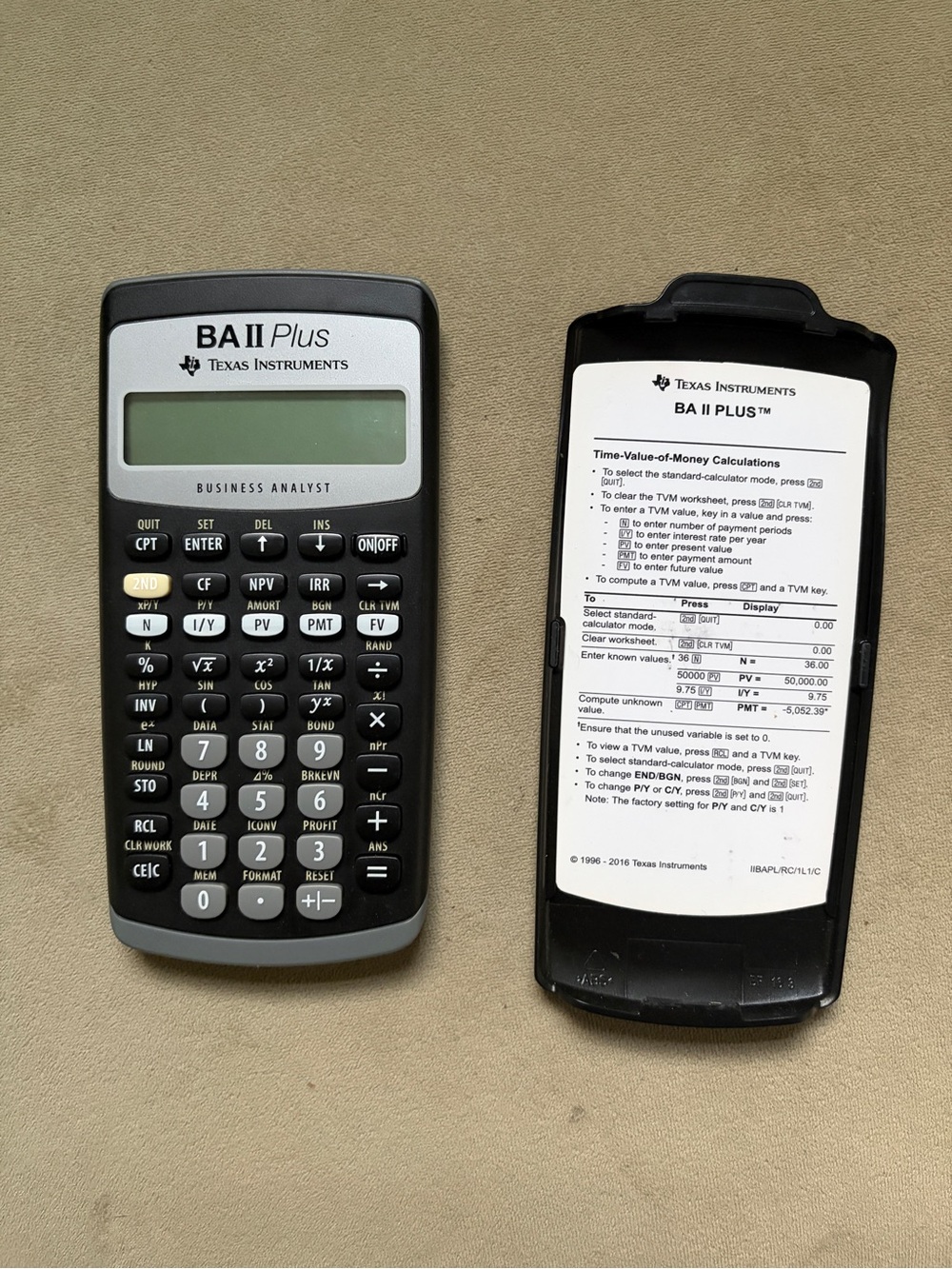 Texas Instruments BA II Plus Financial Calculator in Black and Gray